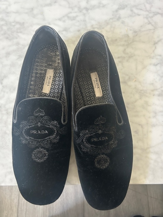 Prada Other - Prada Black Velvet Embroidered Slip-On Loafers Sz 9